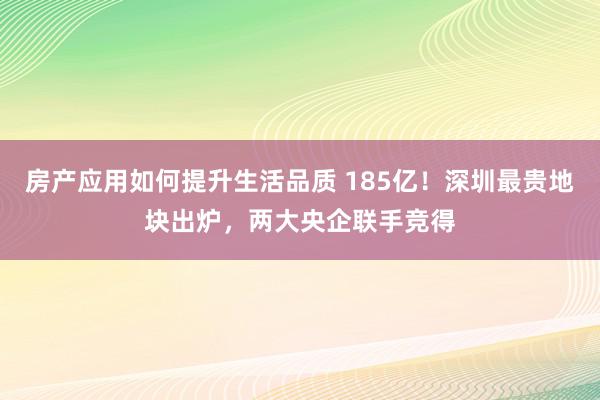 房产应用如何提升生活品质 185亿！深圳最贵地块出炉，两大央企联手竞得