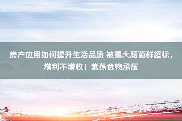 房产应用如何提升生活品质 被曝大肠菌群超标，增利不增收！紫燕食物承压