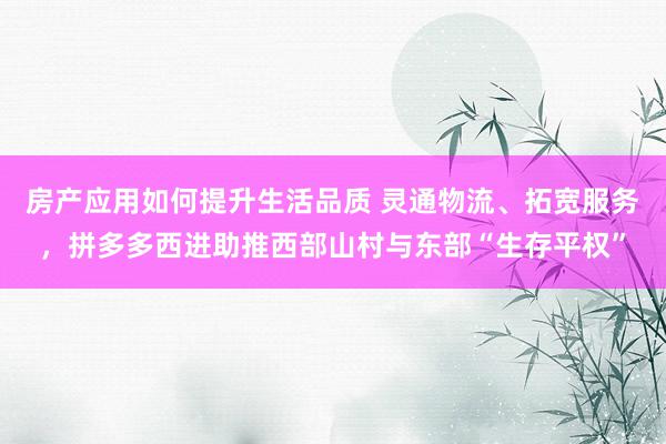 房产应用如何提升生活品质 灵通物流、拓宽服务，拼多多西进助推西部山村与东部“生存平权”