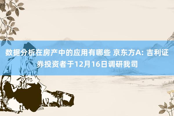 数据分析在房产中的应用有哪些 京东方A: 吉利证券投资者于12月16日调研我司