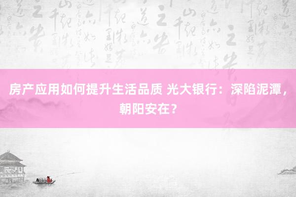 房产应用如何提升生活品质 光大银行：深陷泥潭，朝阳安在？