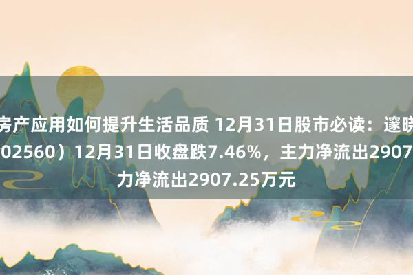 房产应用如何提升生活品质 12月31日股市必读：邃晓股份（002560）12月31日收盘跌7.46%，主力净流出2907.25万元