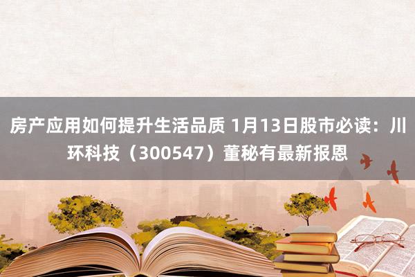 房产应用如何提升生活品质 1月13日股市必读：川环科技（300547）董秘有最新报恩