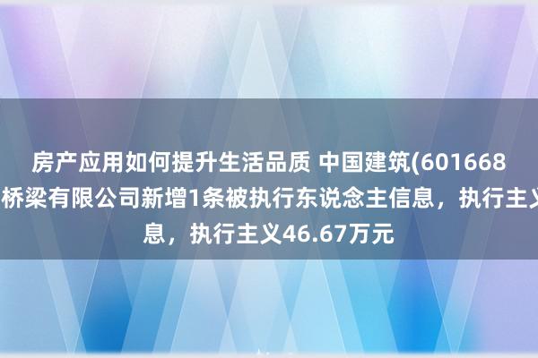 房产应用如何提升生活品质 中国建筑(601668)参股的中建桥梁有限公司新增1条被执行东说念主信息，执行主义46.67万元