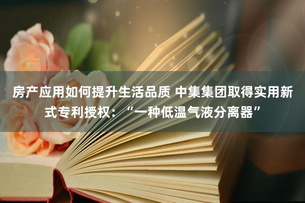 房产应用如何提升生活品质 中集集团取得实用新式专利授权：“一种低温气液分离器”