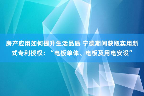 房产应用如何提升生活品质 宁德期间获取实用新式专利授权：“电板单体、电板及用电安设”