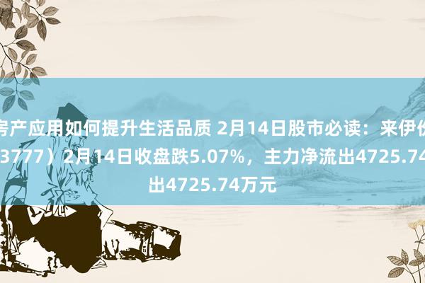 房产应用如何提升生活品质 2月14日股市必读：来伊份（603777）2月14日收盘跌5.07%，主力净流出4725.74万元