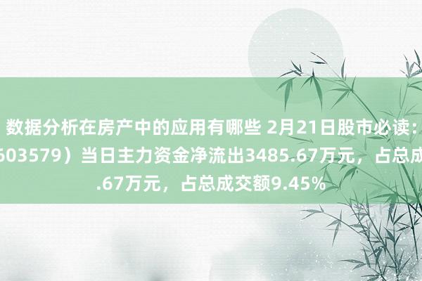 数据分析在房产中的应用有哪些 2月21日股市必读：荣泰健康（603579）当日主力资金净流出3485.67万元，占总成交额9.45%