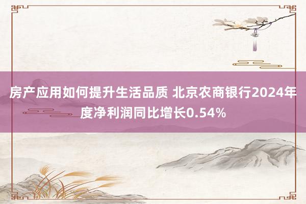 房产应用如何提升生活品质 北京农商银行2024年度净利润同比增长0.54%