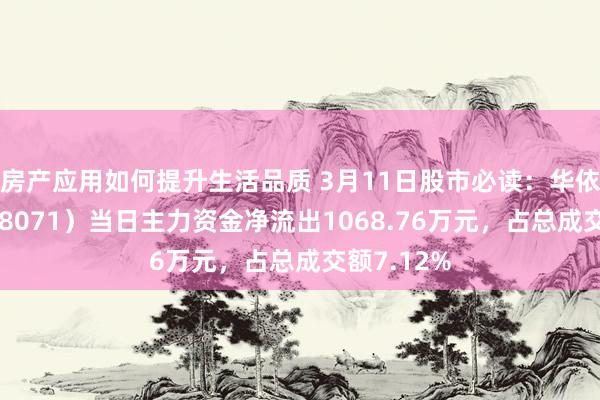 房产应用如何提升生活品质 3月11日股市必读：华依科技（688071）当日主力资金净流出1068.76万元，占总成交额7.12%