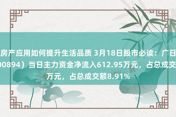 房产应用如何提升生活品质 3月18日股市必读：广日股份（600894）当日主力资金净流入612.95万元，占总成交额8.91%